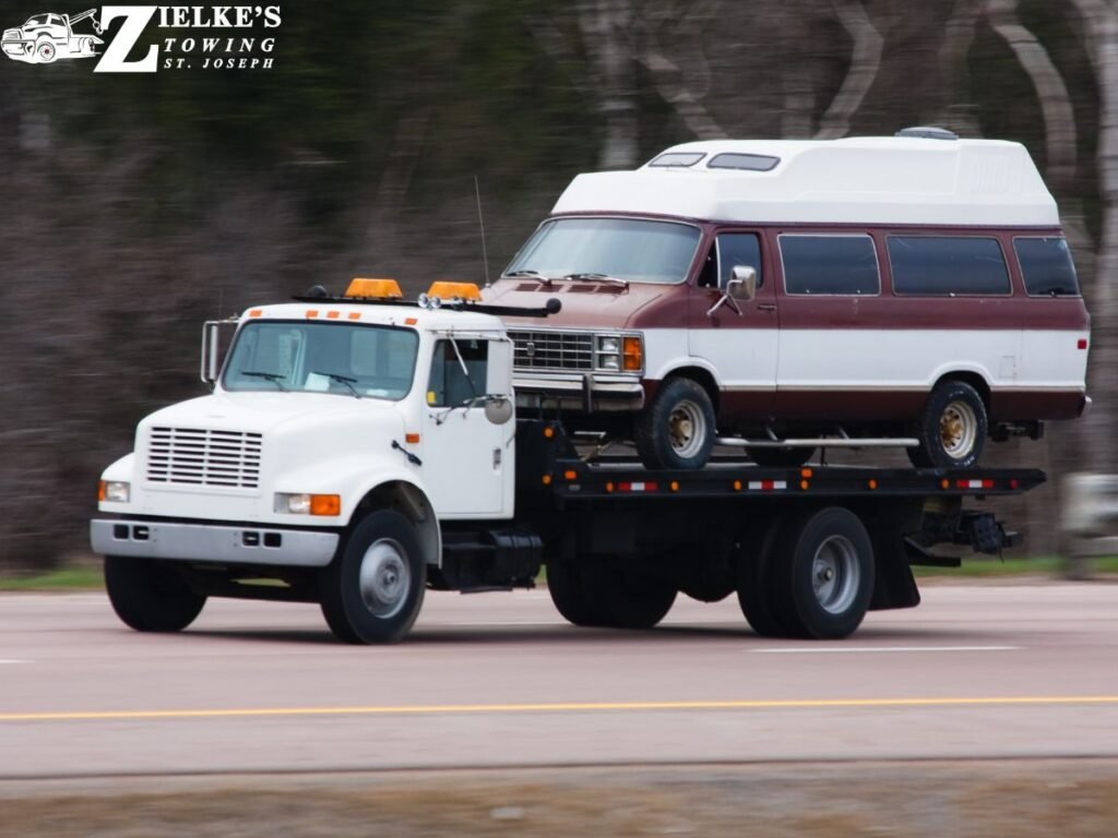 Flatbed tow truck roadside assistance Saint Joseph Michigan 49085 Zielke Towing Benton Harbor Stevensville